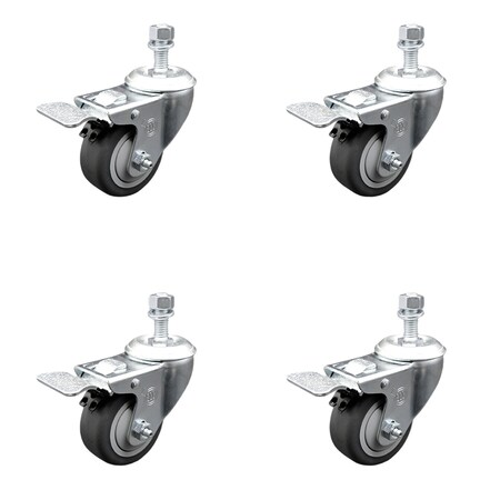 Service Caster 3.5 Inch SS Thermoplastic Rubber 1/2 Inch Stem Caster Set Total Lock Brake SCC SCC-SSTSTTL20S3514-TPRB-M1015-4